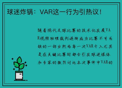 球迷炸锅：VAR这一行为引热议！