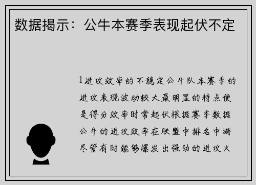 数据揭示：公牛本赛季表现起伏不定